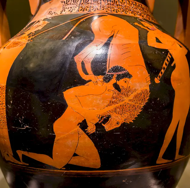 Andokides Painter Arv 4 8 Herakles And The Lion - Achilles And Ajax Playing 